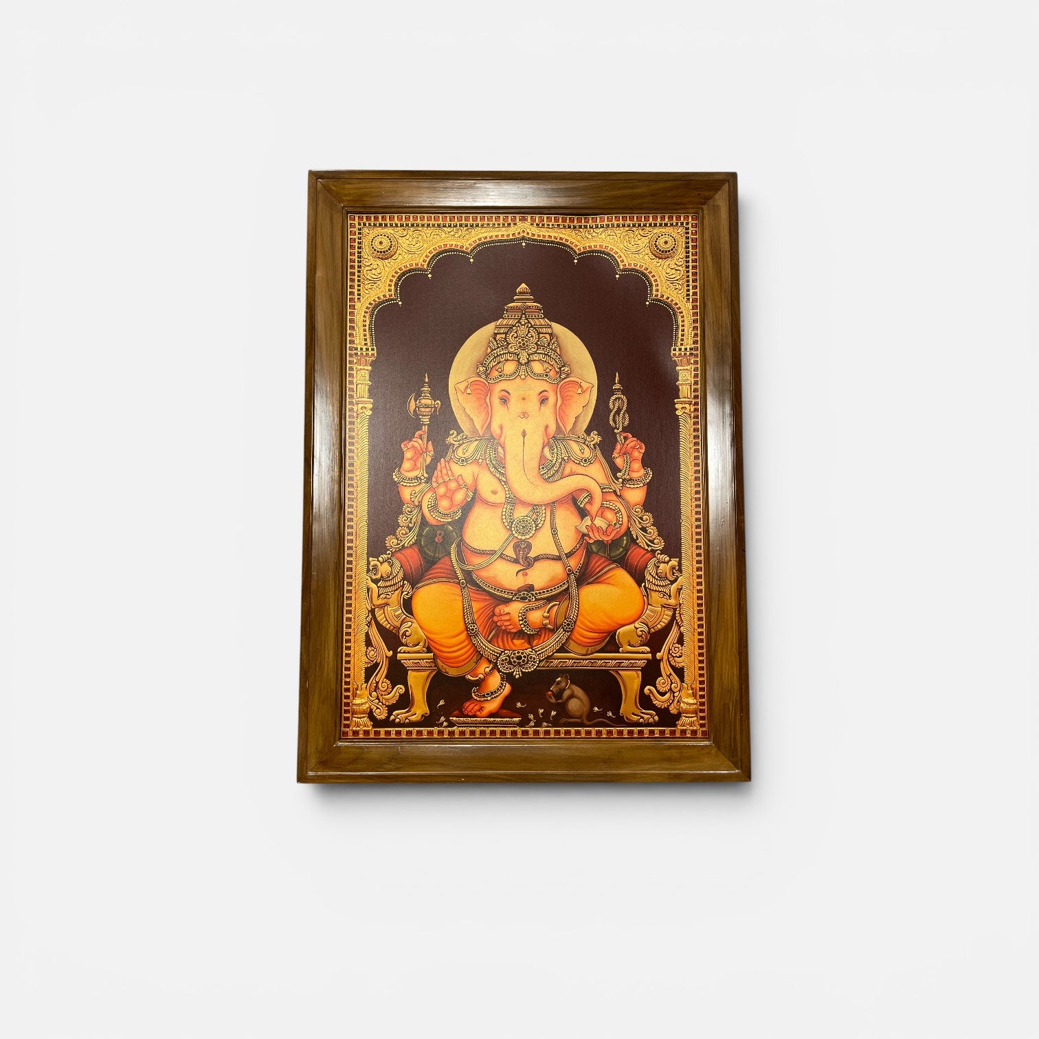 Lord Ganesha Teak Wood Frame Wall Art | Premium Wooden Ganesha Frame for Pooja Room | Luxury Hindu Wall Decor