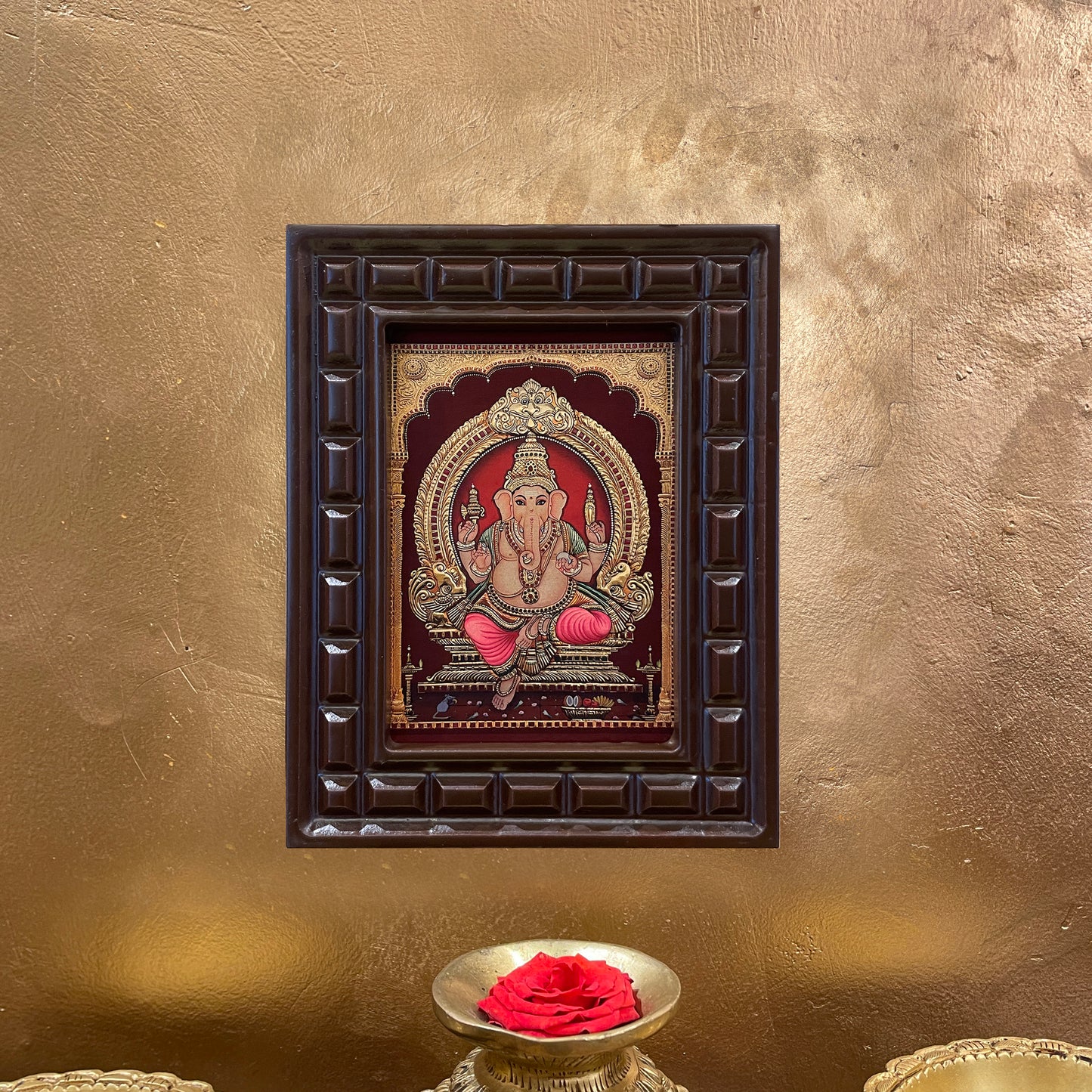 Gold Leafed Lord Ganesha in Wooden Frame