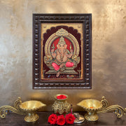 Shri Ganesha -6 Gold Leafed Artwork with Polished Engineered Wooden Frame