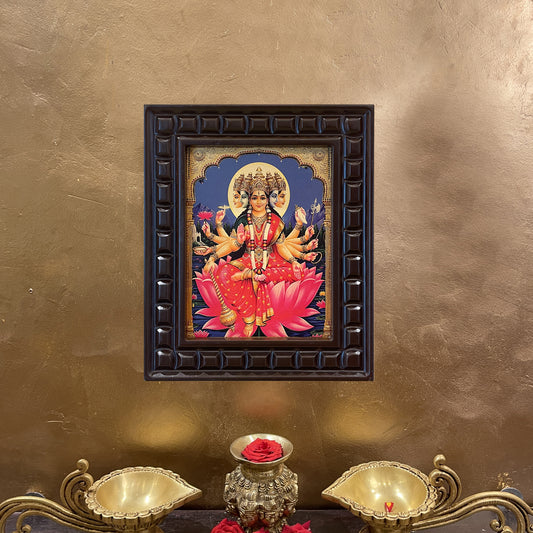 Gayatri Devi Framed Devotional Art | Hindu Goddess Wall Decor in Wooden Frame