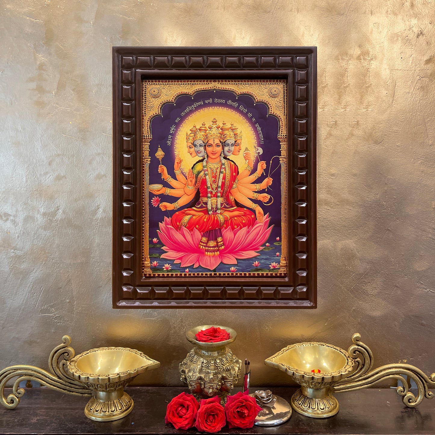 Gold Leafed Gayatri Devi in Wooden Frame