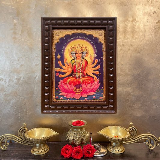 Gold Leafed Gayatri Devi in Wooden Frame
