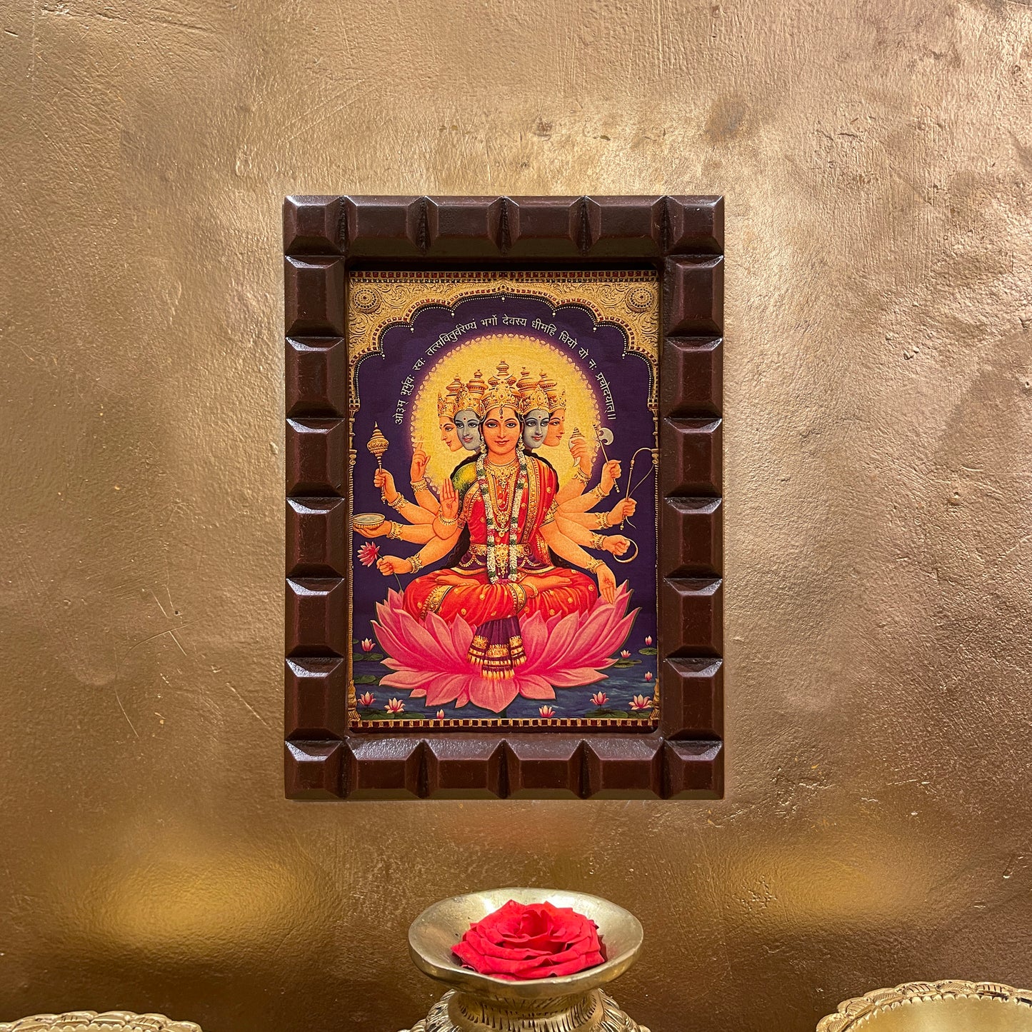 Gold Leafed Gayatri Devi in Wooden Frame