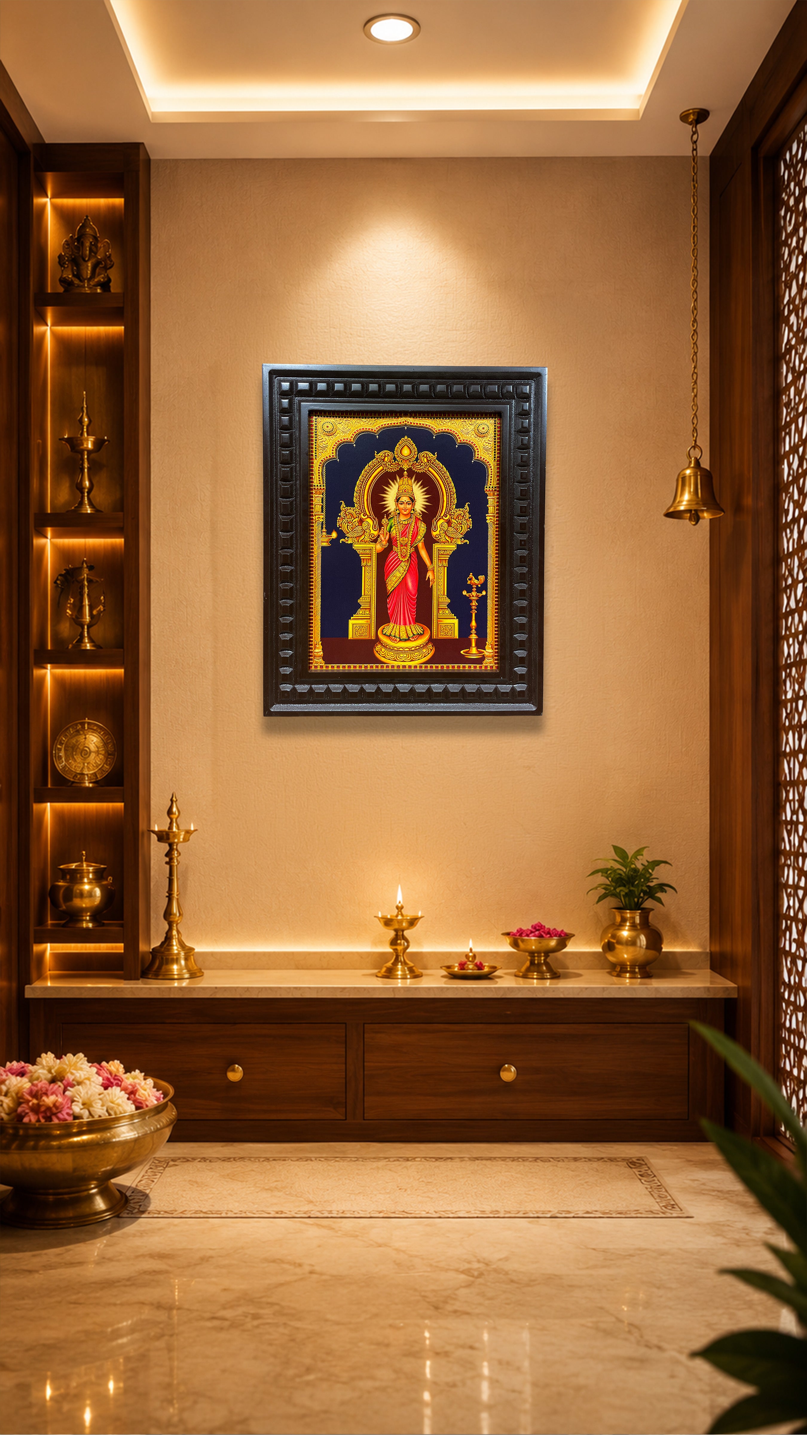 Gowri Amman Wall Art Frame | Divine Hindu Goddess Decor for Pooja Room | Premium Wooden Framed Artwork by ESTUDIO