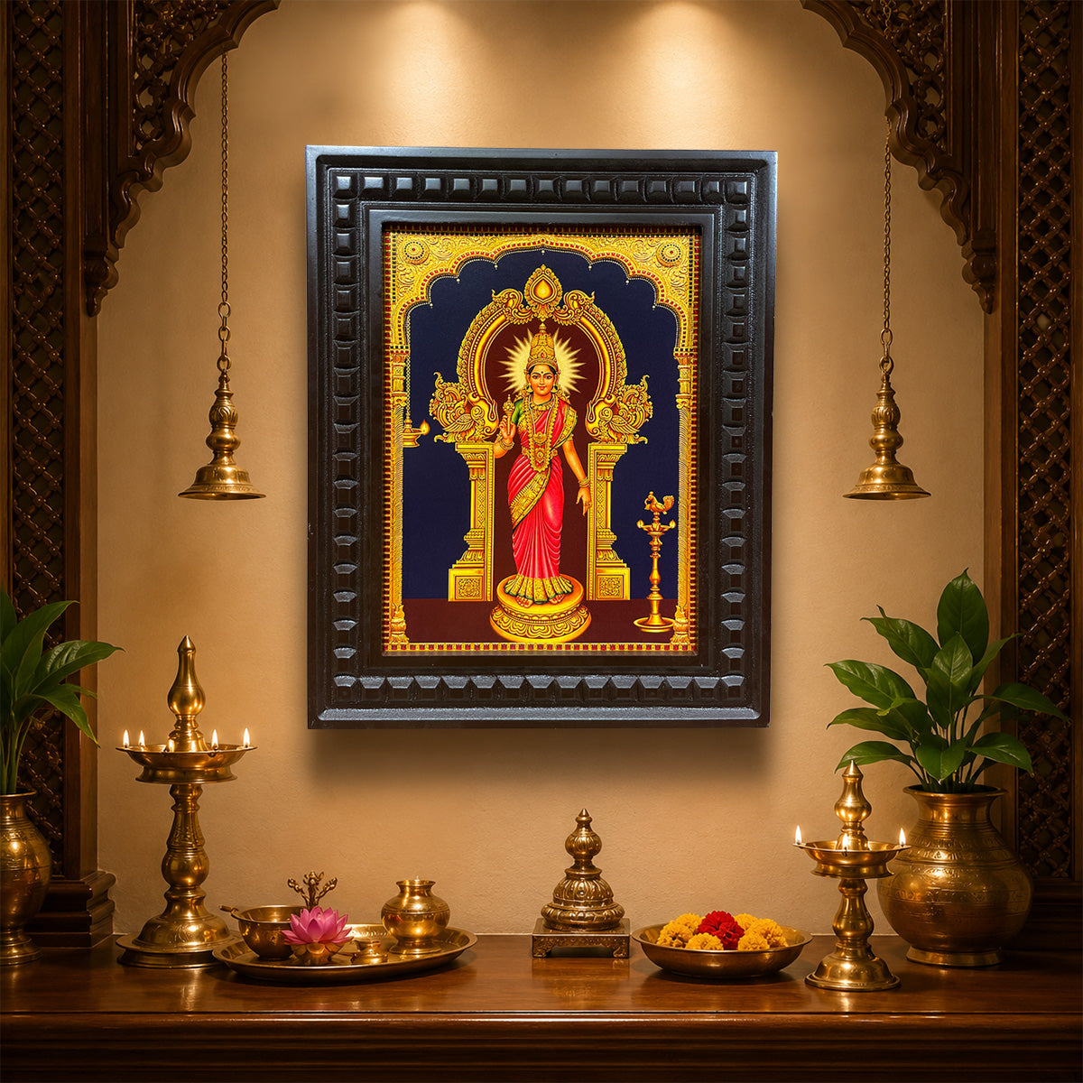 Gowri Amman Wall Art Frame | Divine Hindu Goddess Decor for Pooja Room | Premium Wooden Framed Artwork by ESTUDIO