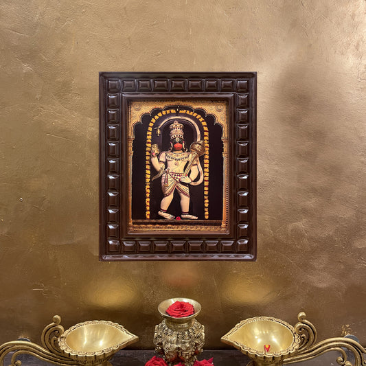 Gold Leafed Ashtamsa Hanuman in Wooden Frame