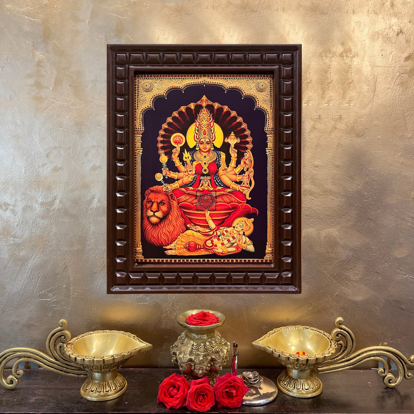 Gold Leafed Jagajanani in Wooden Frame