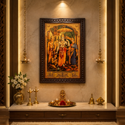 Ram Parivar Gold Leaf Artwork in Engineered Wooden Frame | Premium Luxury Wall Decor for Pooja Room | ESTUDIO