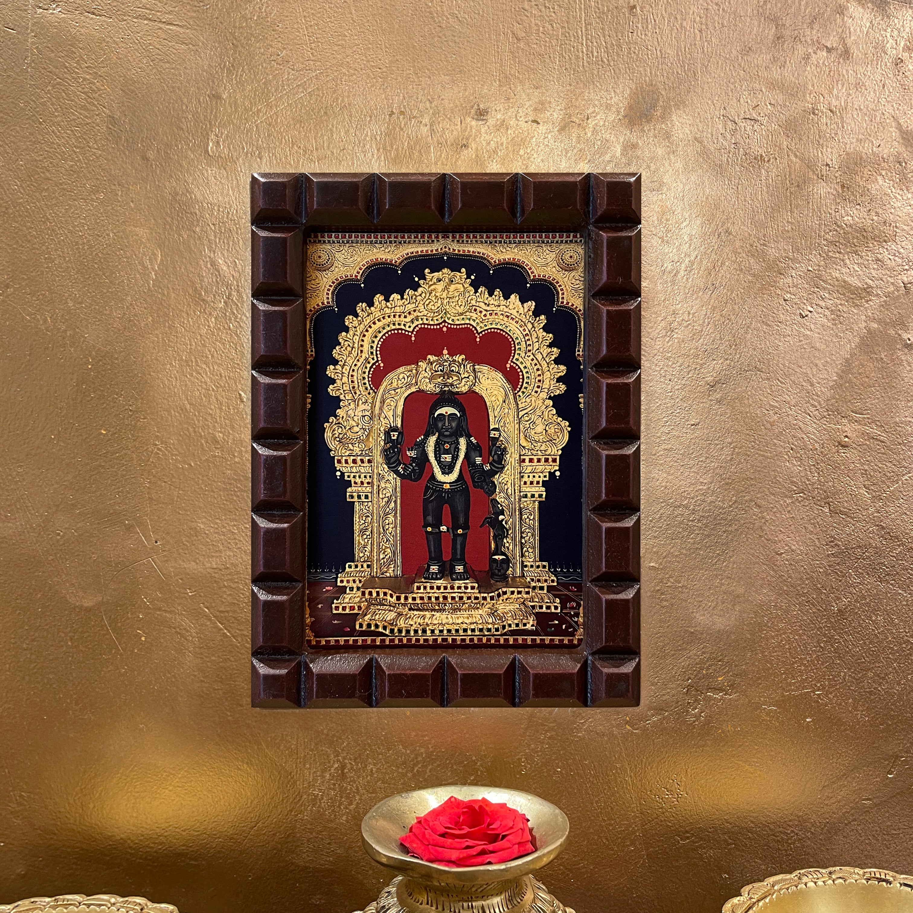 Gold Leafed Kala Bhairava in Wooden Frame