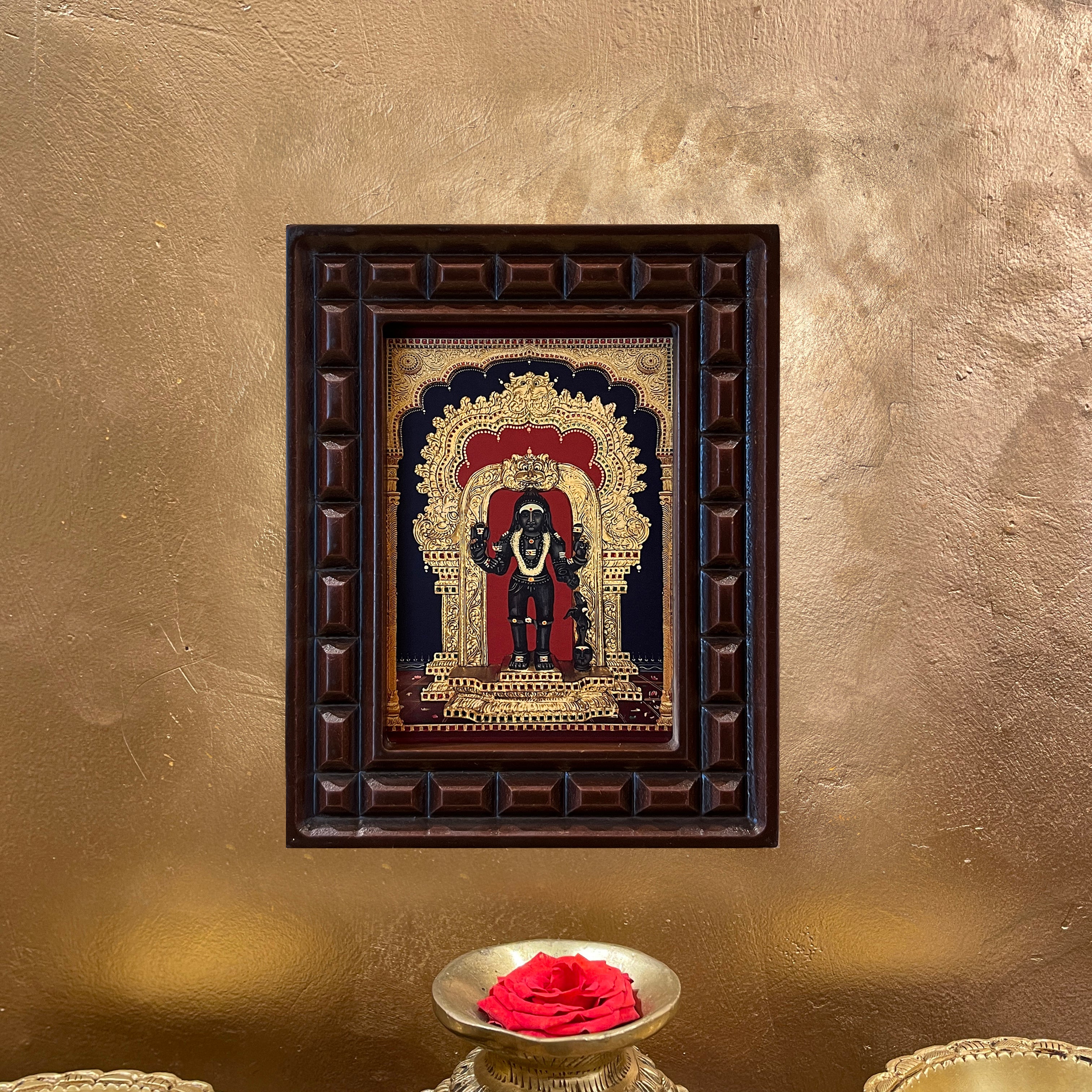 Gold Leafed Kala Bhairava in Wooden Frame