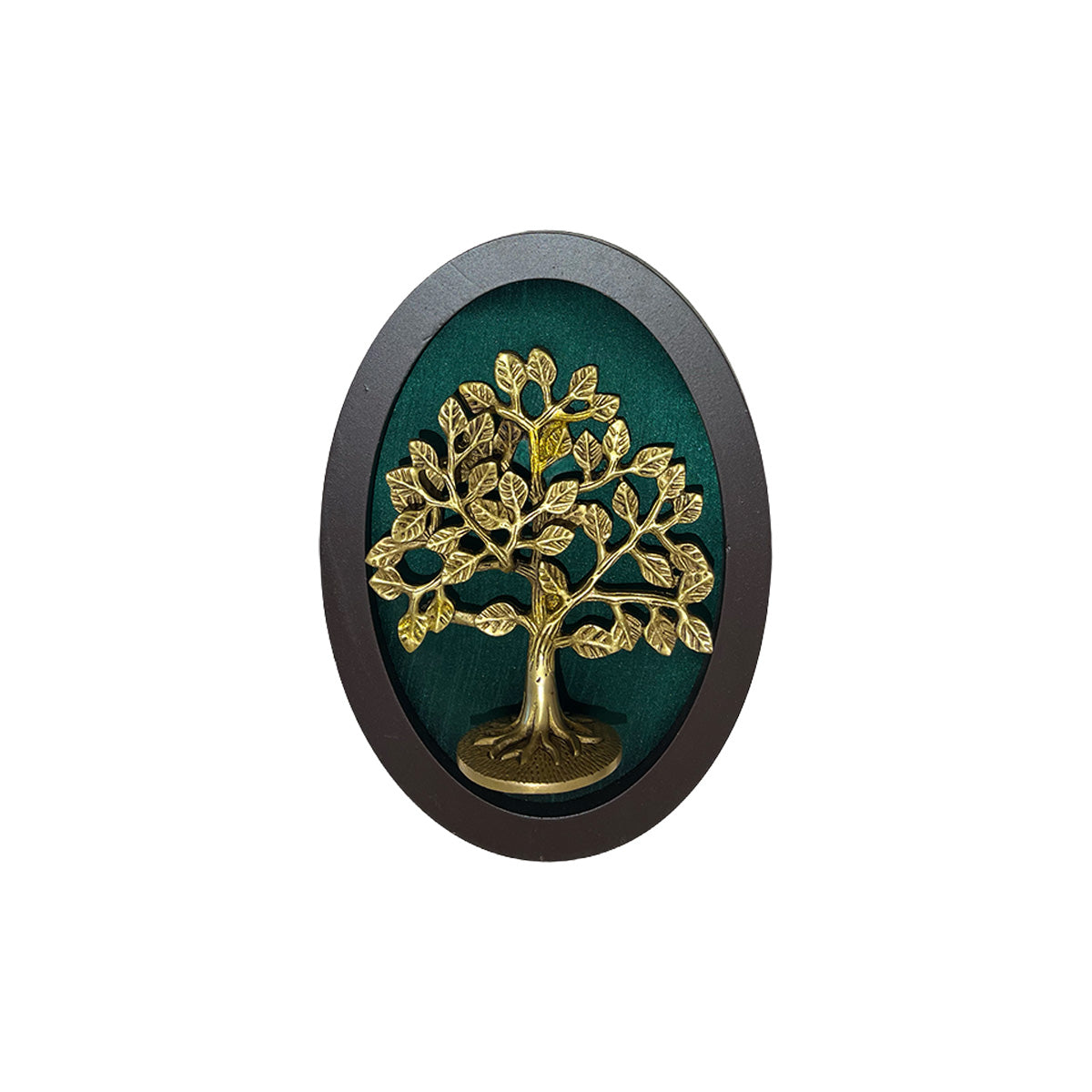 Kalpavriksha Brass Tree Wall Art with Rama Green Silk Backdrop | Premium Wooden Frame | Luxury Vastu & Home Décor by ESTUDIO