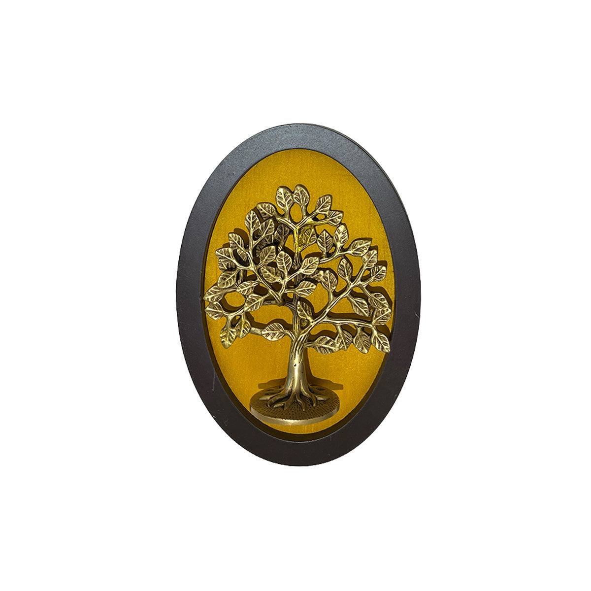 Brass Kalpavriksha Tree Wall Art with Golden Silk Backdrop | Luxury Vastu & Prosperity Decor | Premium Wooden Frame by ESTUDIO