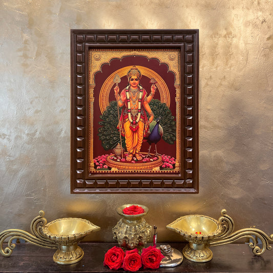 Gold Leafed Kartikya - Murugan with peacock