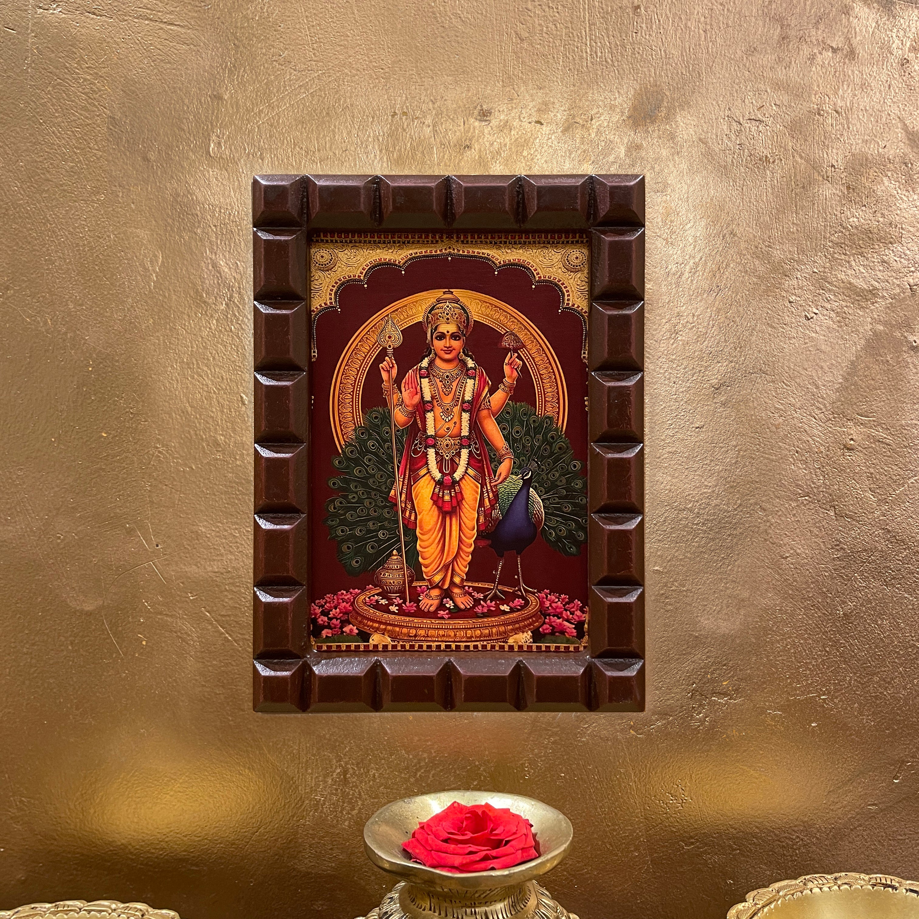Gold Leafed Kartikya - Murugan with peacock
