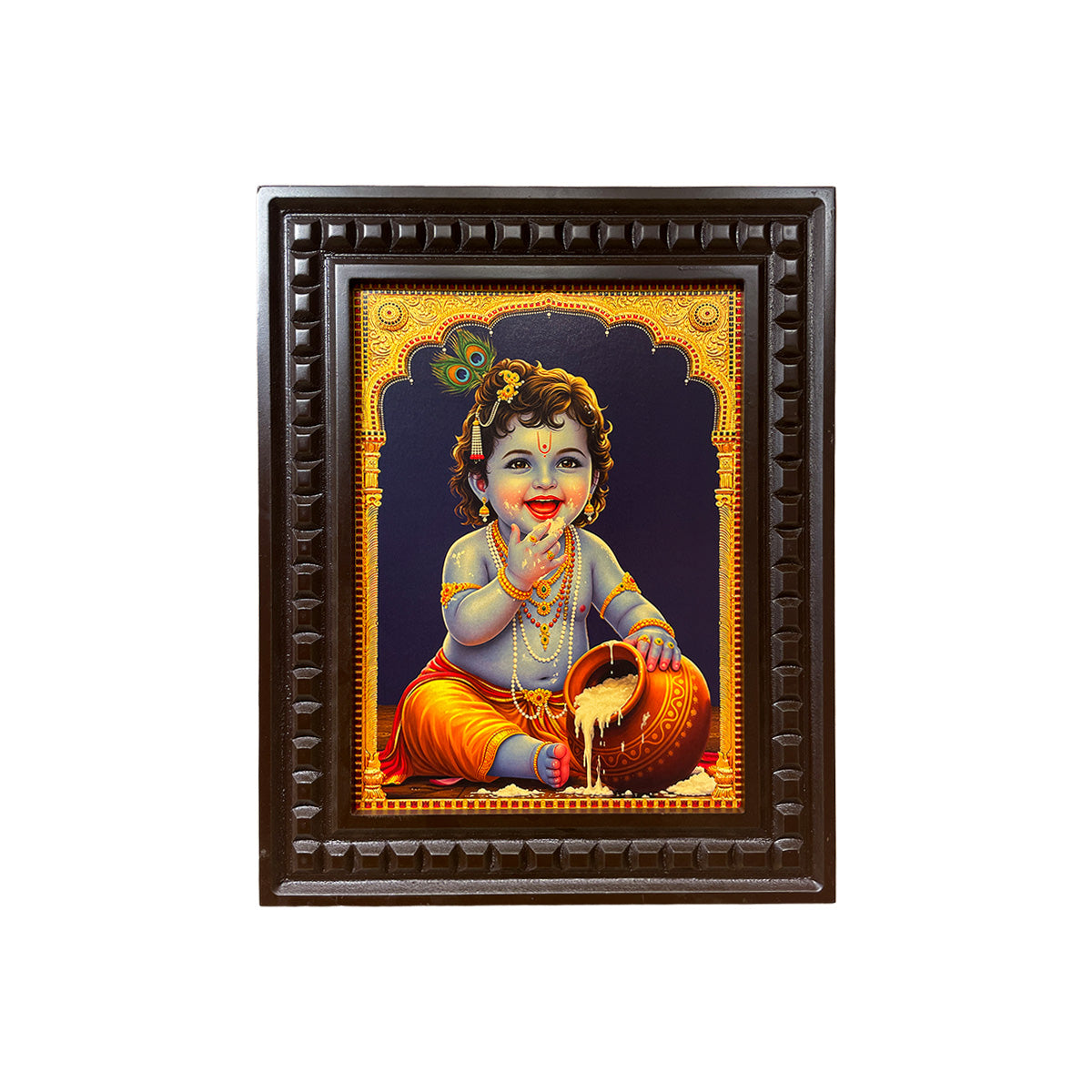 Baby Krishna Wall Art Frame | Premium Wooden Krishna Decor