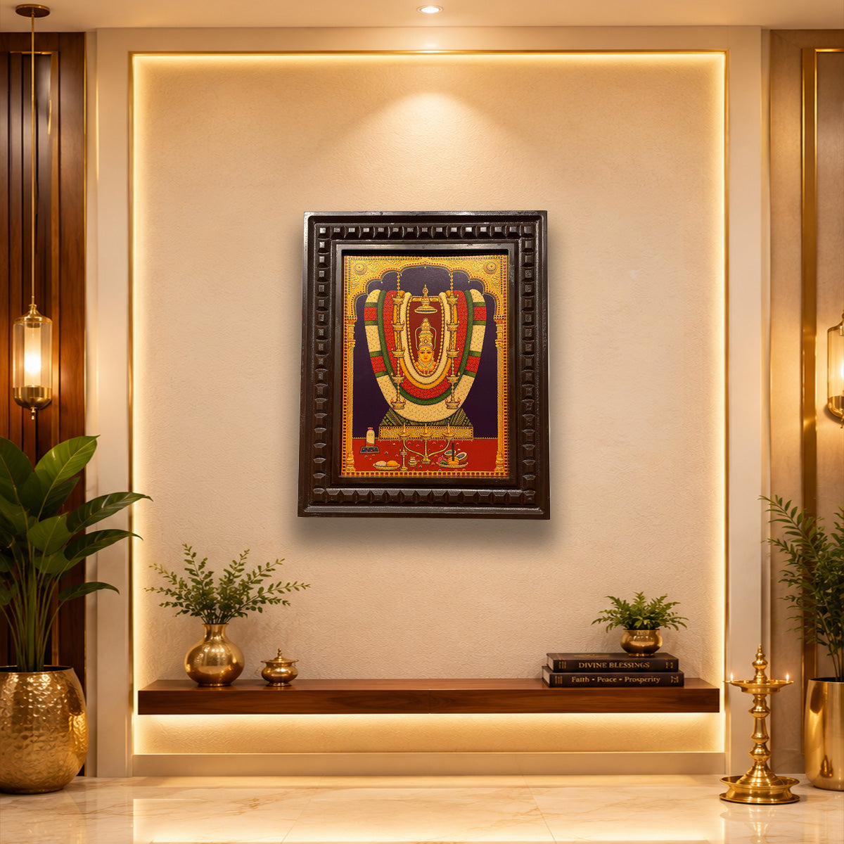 Meenkulathi Bhagavathi Amman Wooden Frame | Premium Hindu Goddess Wall Decor | Devotional Pooja Room Artwork