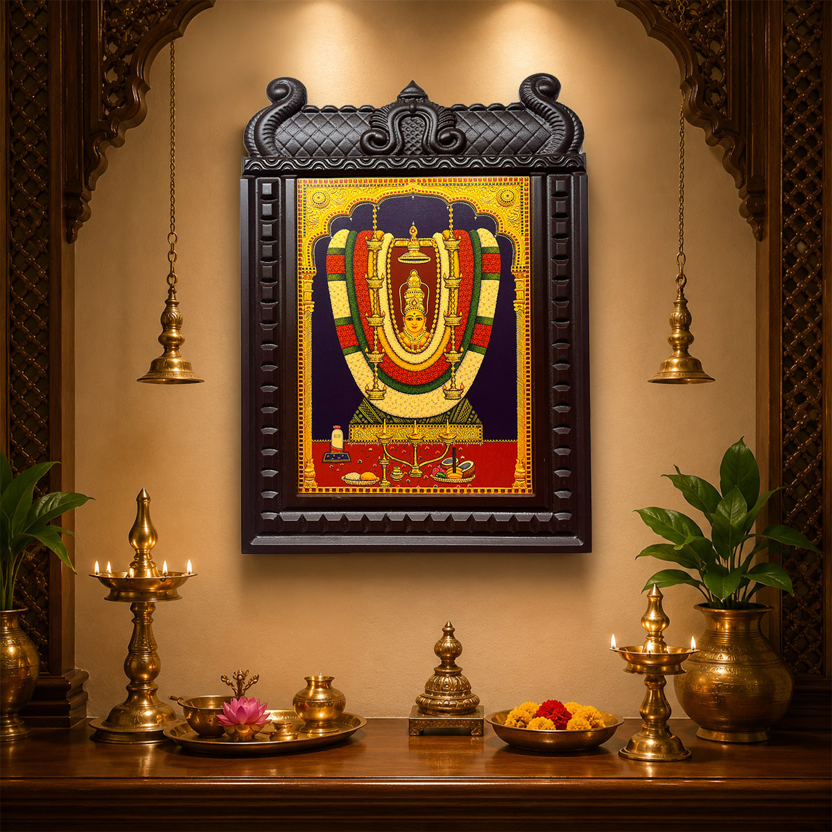 Meenkulathi Bhagavathi Amman Engineered Wooden Frame | Premium Hindu Temple Wall Decor | Divine Shakti Blessing Artwork for Pooja Room & Home