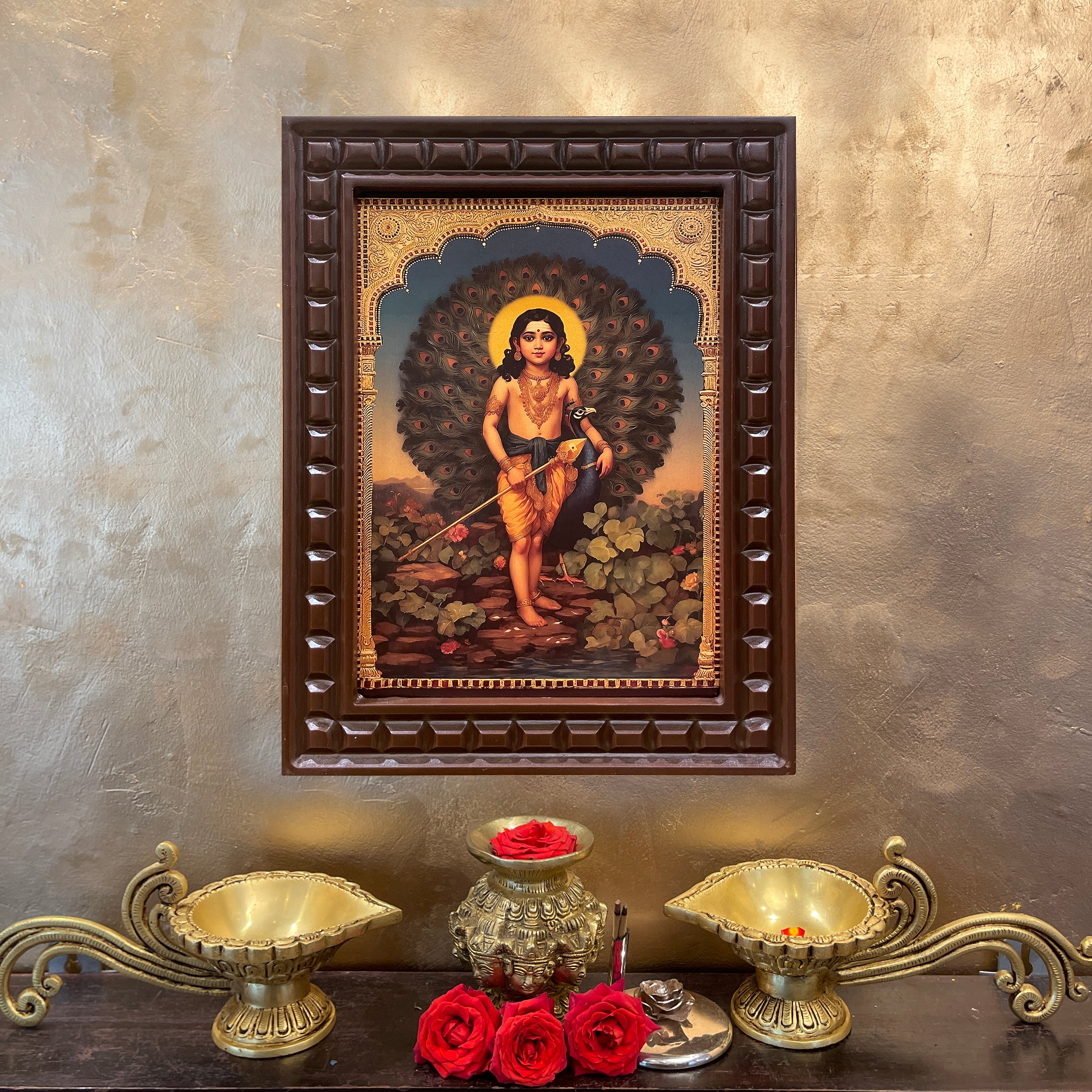 Kumaravel Karthikya-2 Gold Leafed Art with Wooden Frame