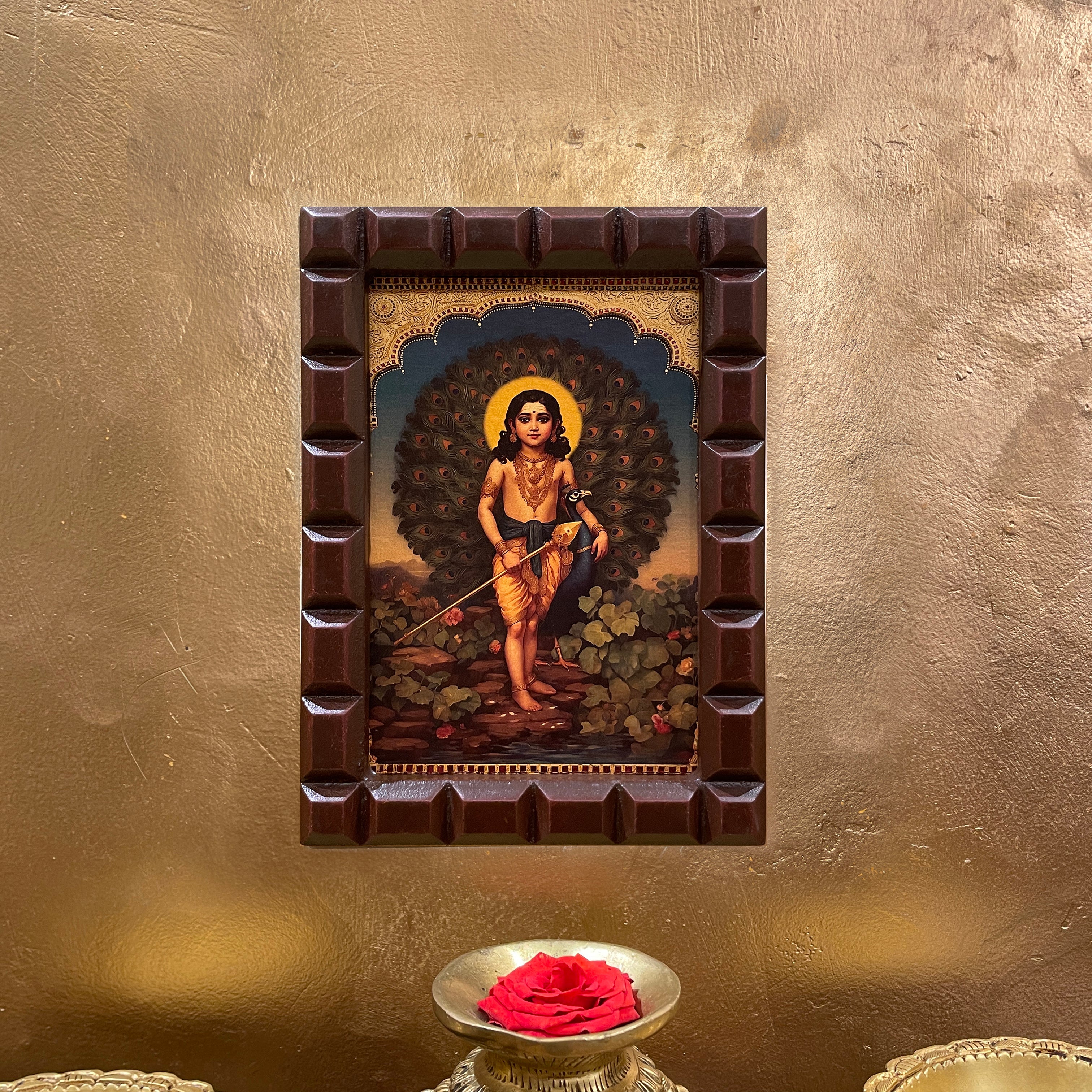 Kumaravel Karthikya-2 Gold Leafed Art with Wooden Frame