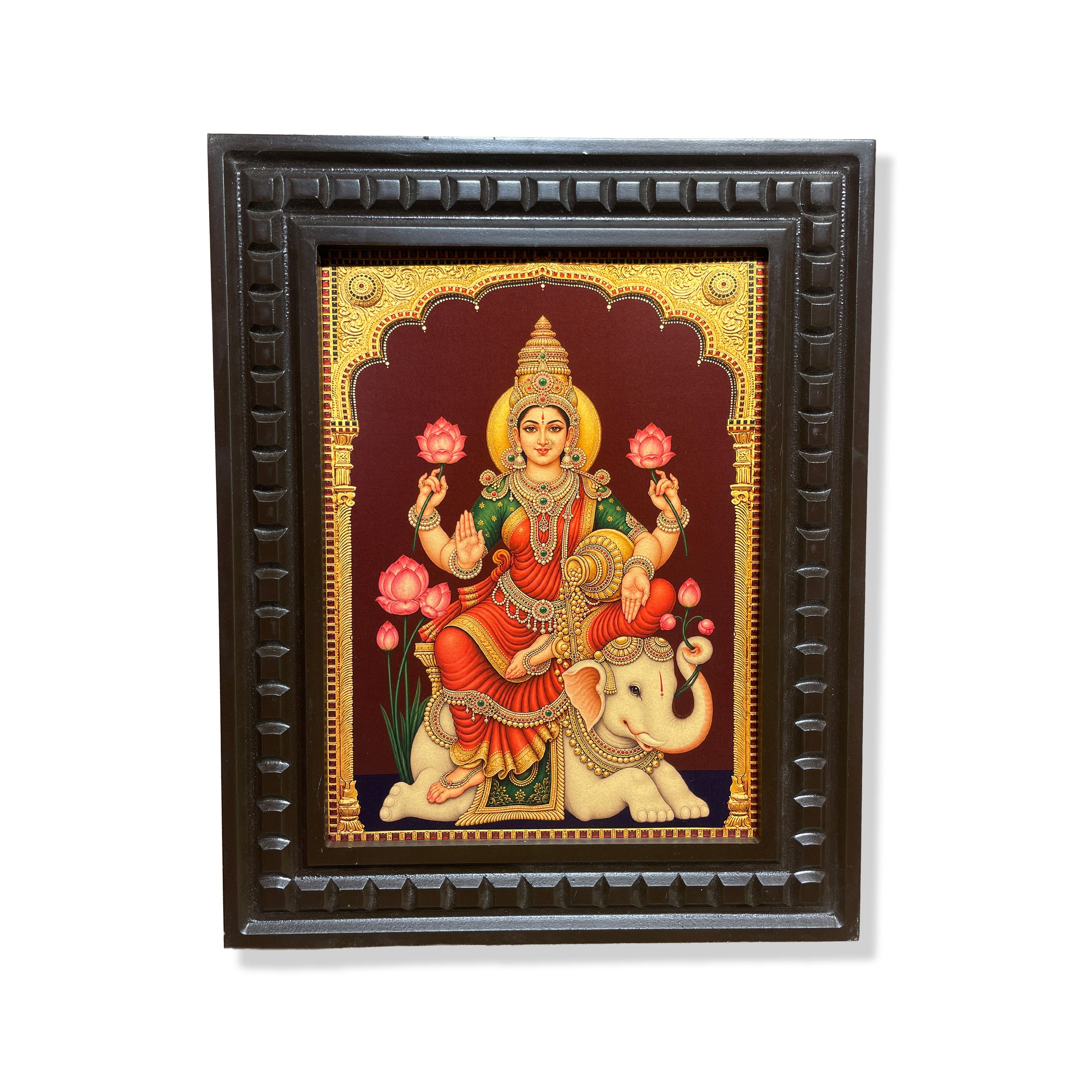 Lakshmi with Cow Gold Leaf Artwork | Engineered Wooden Frame