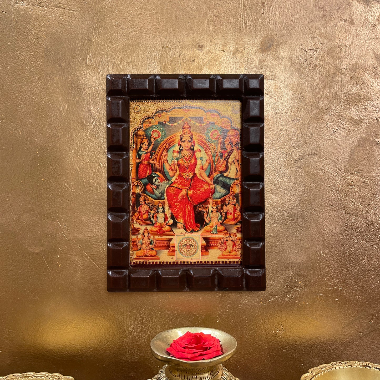 Lalitha Tripura Sundari Gold Leafed Art in Wooden Frame