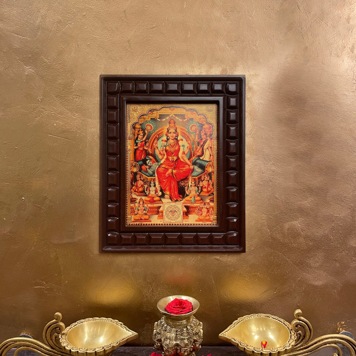 Lalitha Tripura Sundari Gold Leafed Art in Wooden Frame