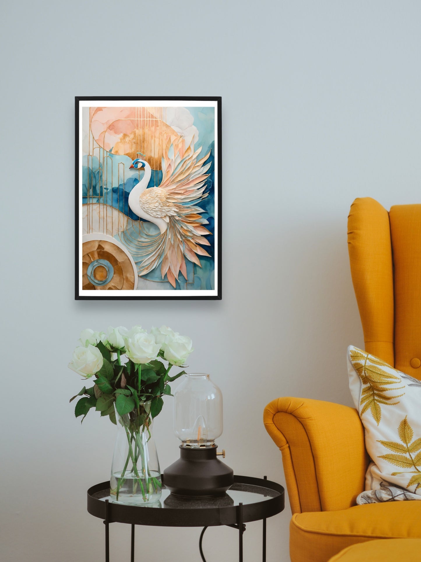 "Ethereal Majesty White Peacock" Original Acrylic Painting on Canvas - Without Frame