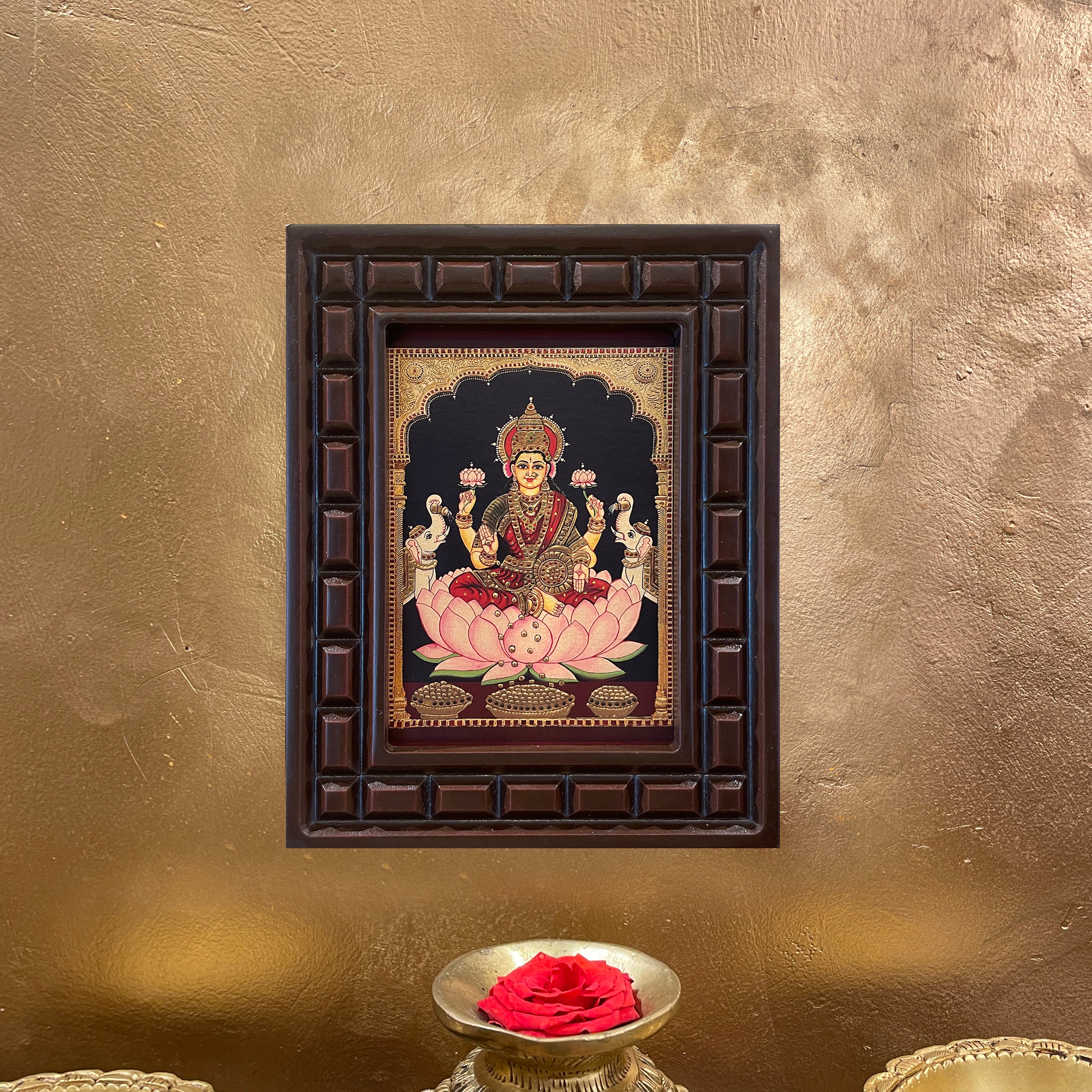 Lakshmi Gold Leafed Artwork with Polished Engineered Wooden Frame