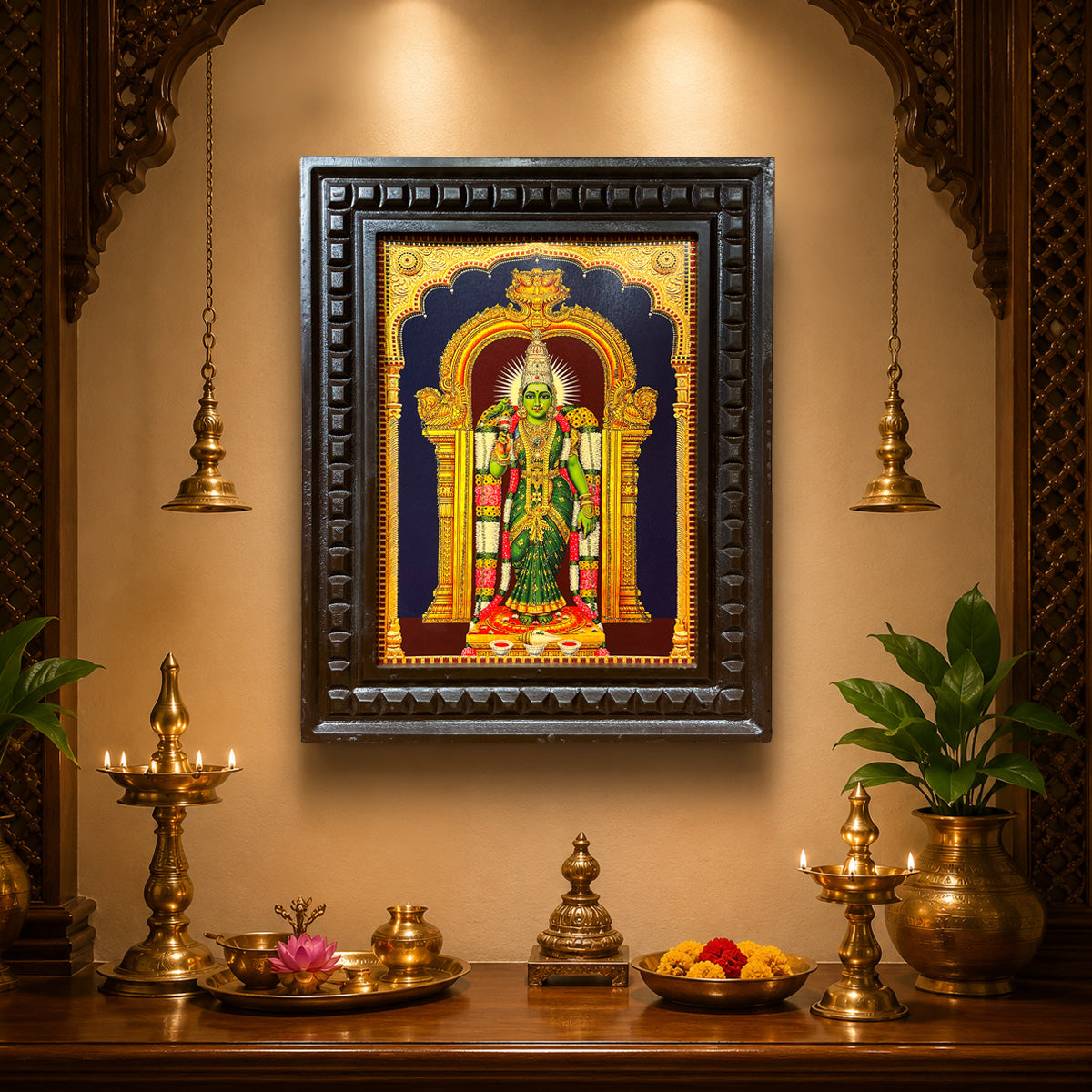 Meenakshi Amman Wall Art | Premium Temple Frame for Luxury Pooja Room | Divine Hindu Home Decor by ESTUDIO