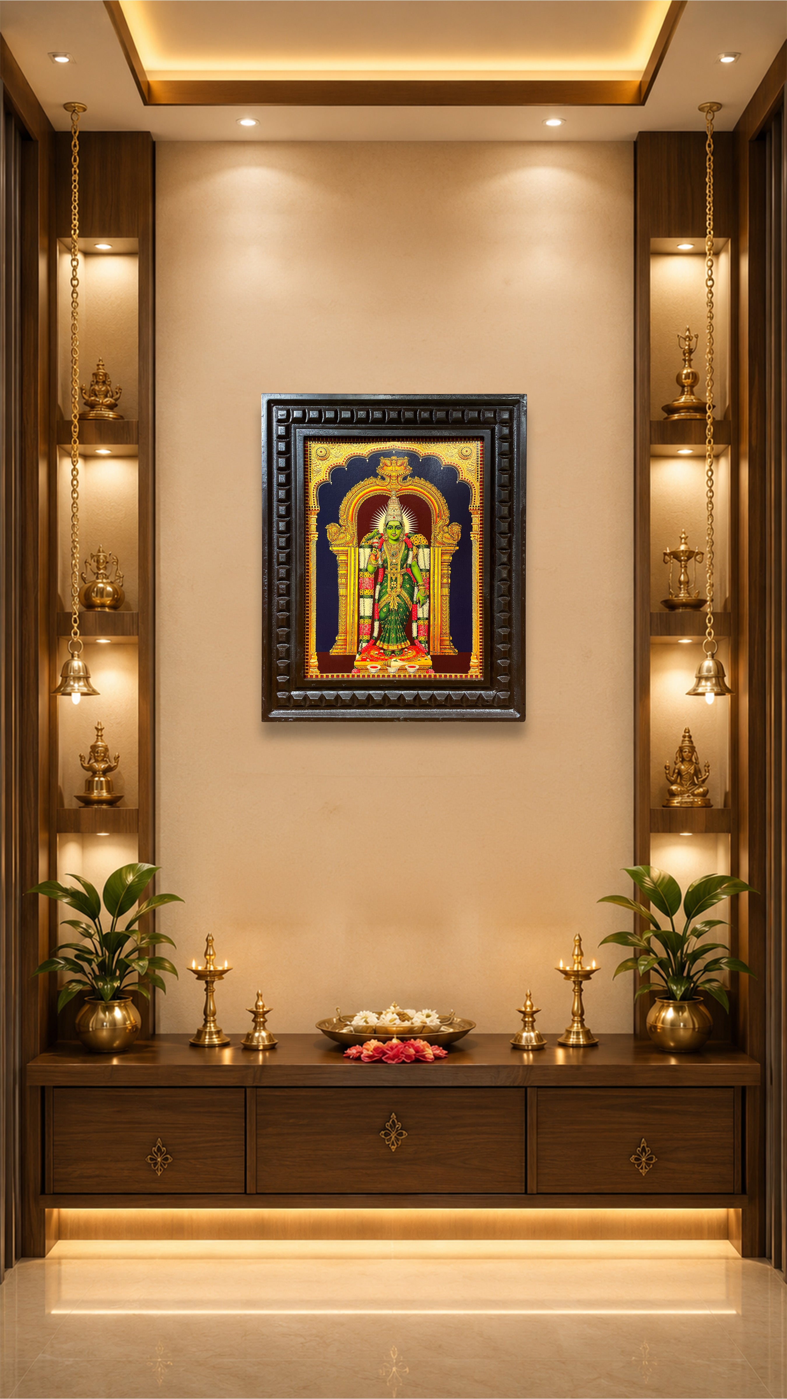 Meenakshi Amman Wall Art | Premium Temple Frame for Luxury Pooja Room | Divine Hindu Home Decor by ESTUDIO