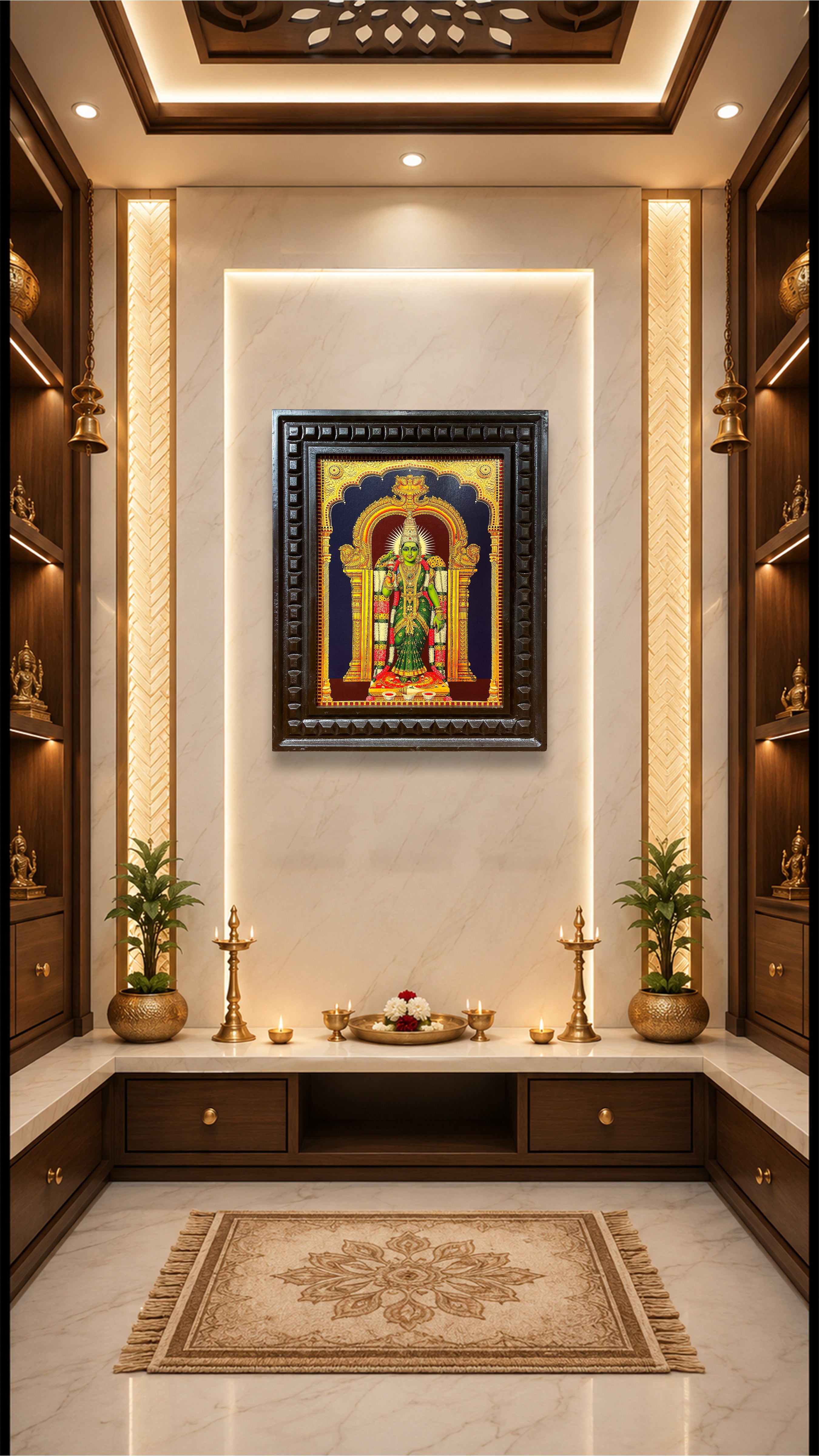 Meenakshi Amman Wall Art | Premium Temple Frame for Luxury Pooja Room | Divine Hindu Home Decor by ESTUDIO