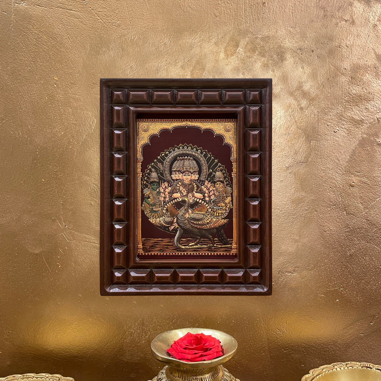 Gold Leafed Murugan with Valli and Devyani