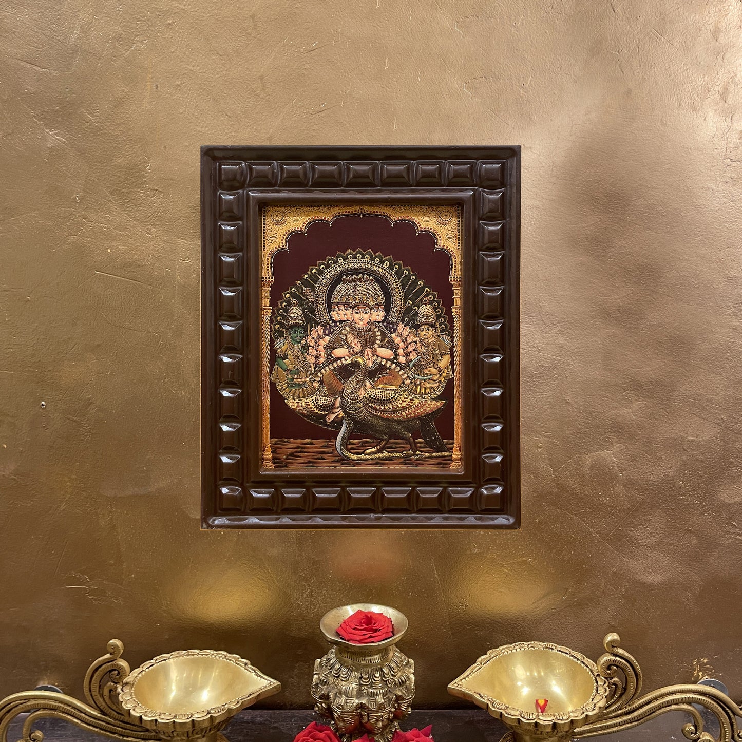 Gold Leafed Murugan with Valli and Devyani