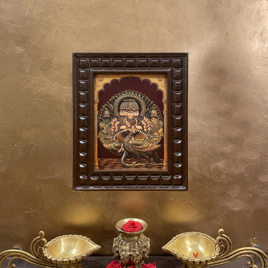 Gold Leafed Murugan with Valli and Devyani