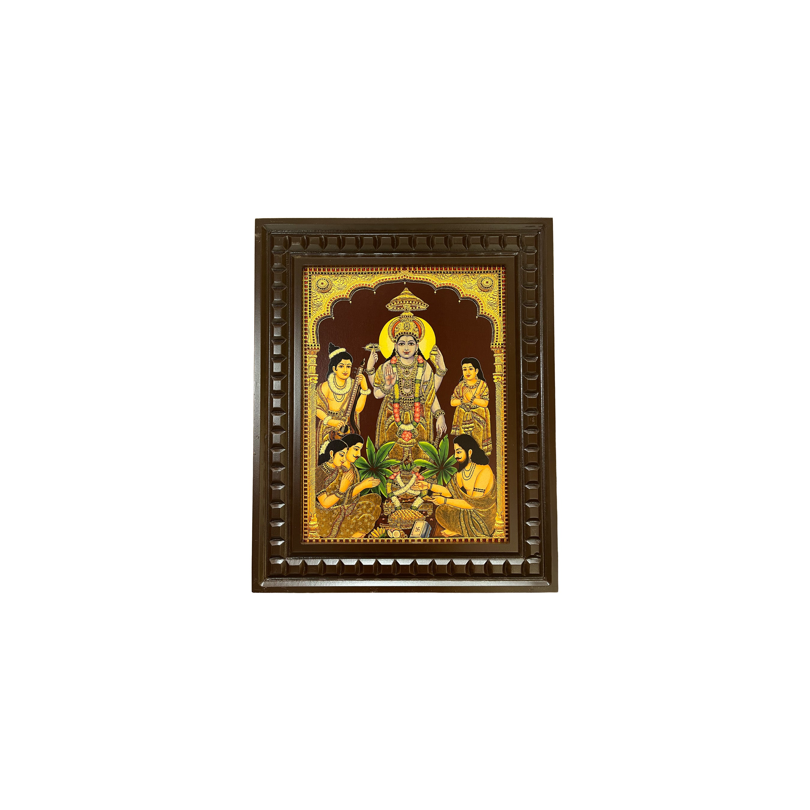Shree Vishnu Satya Narayana Swaroop Gold Leaf Art Painting | Traditional Pooja Room Wall Decor | Premium Wooden Frame by ESTUDIO