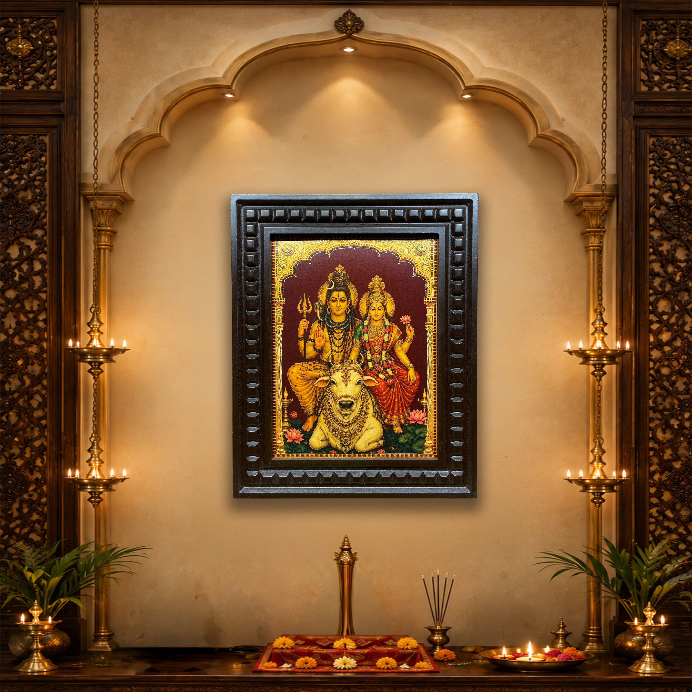Shiva Parvati with Nandi Gold Leaf Wall Art