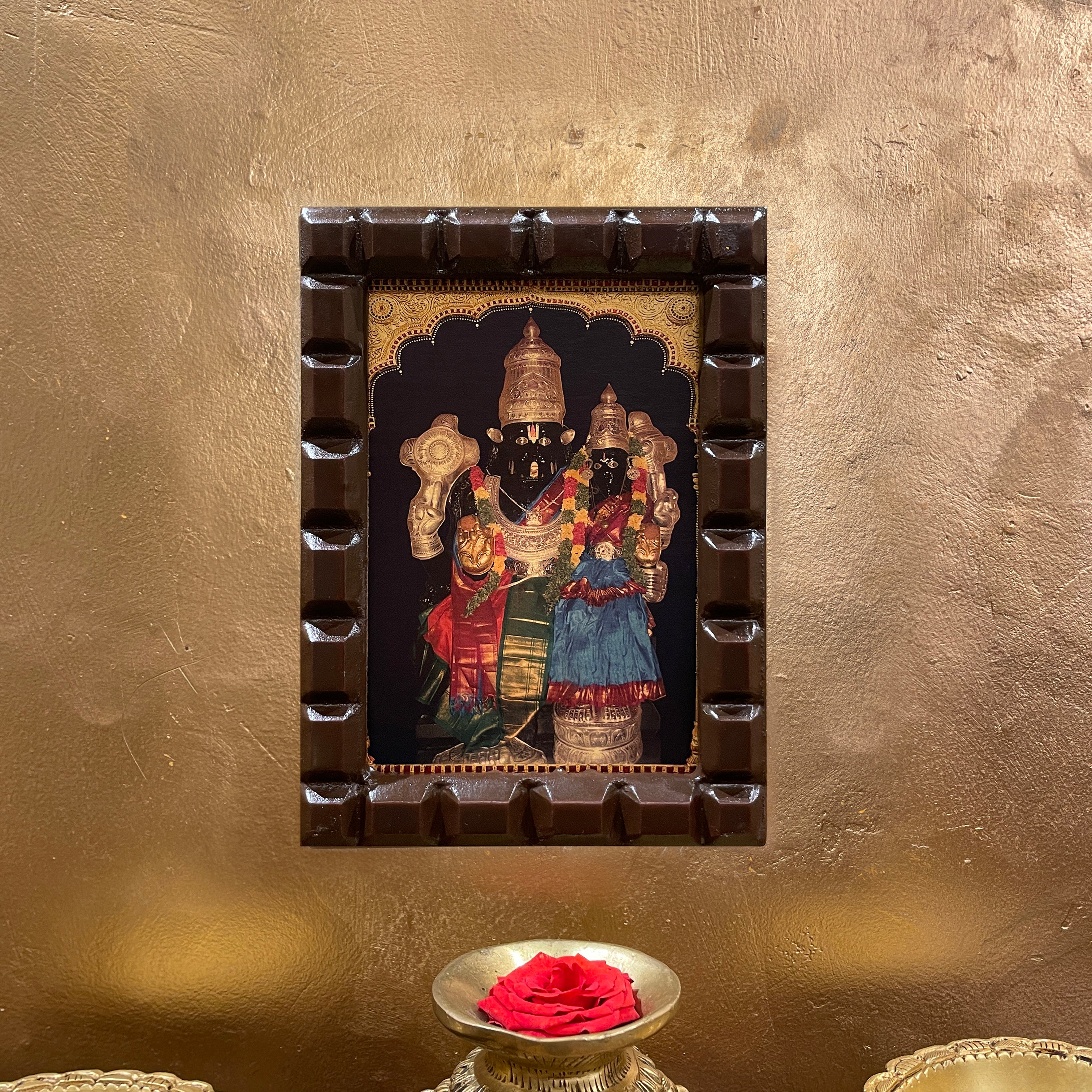 Lakshmi Narasimha Gold Leafed Art in Wooden Frame