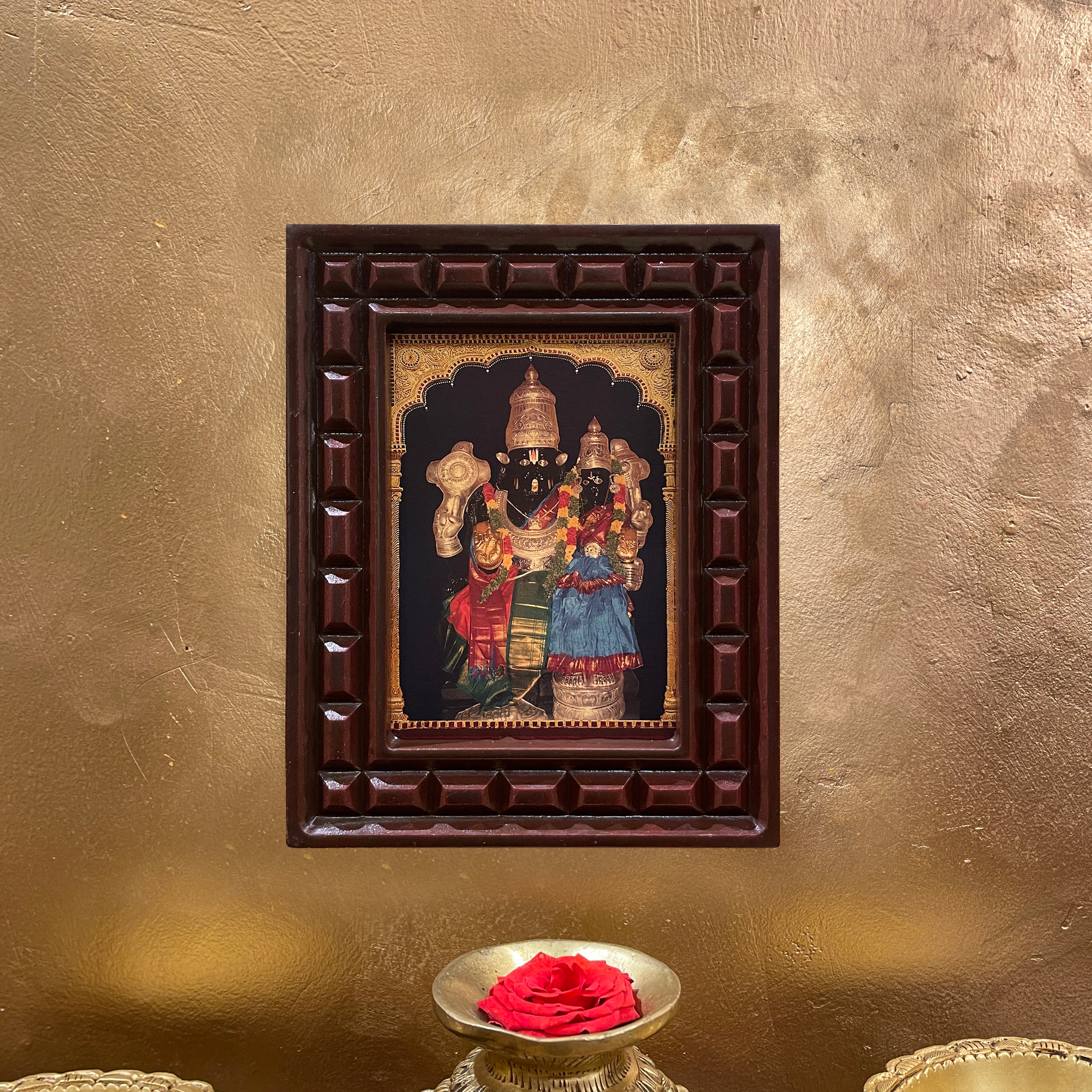 Lakshmi Narasimha Gold Leafed Art in Wooden Frame