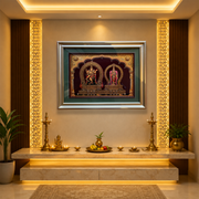 Nataraja with Shivagami Gold Leaf Artwork | Luxury Gold Resin Frame with Green Mount & Inner Beading