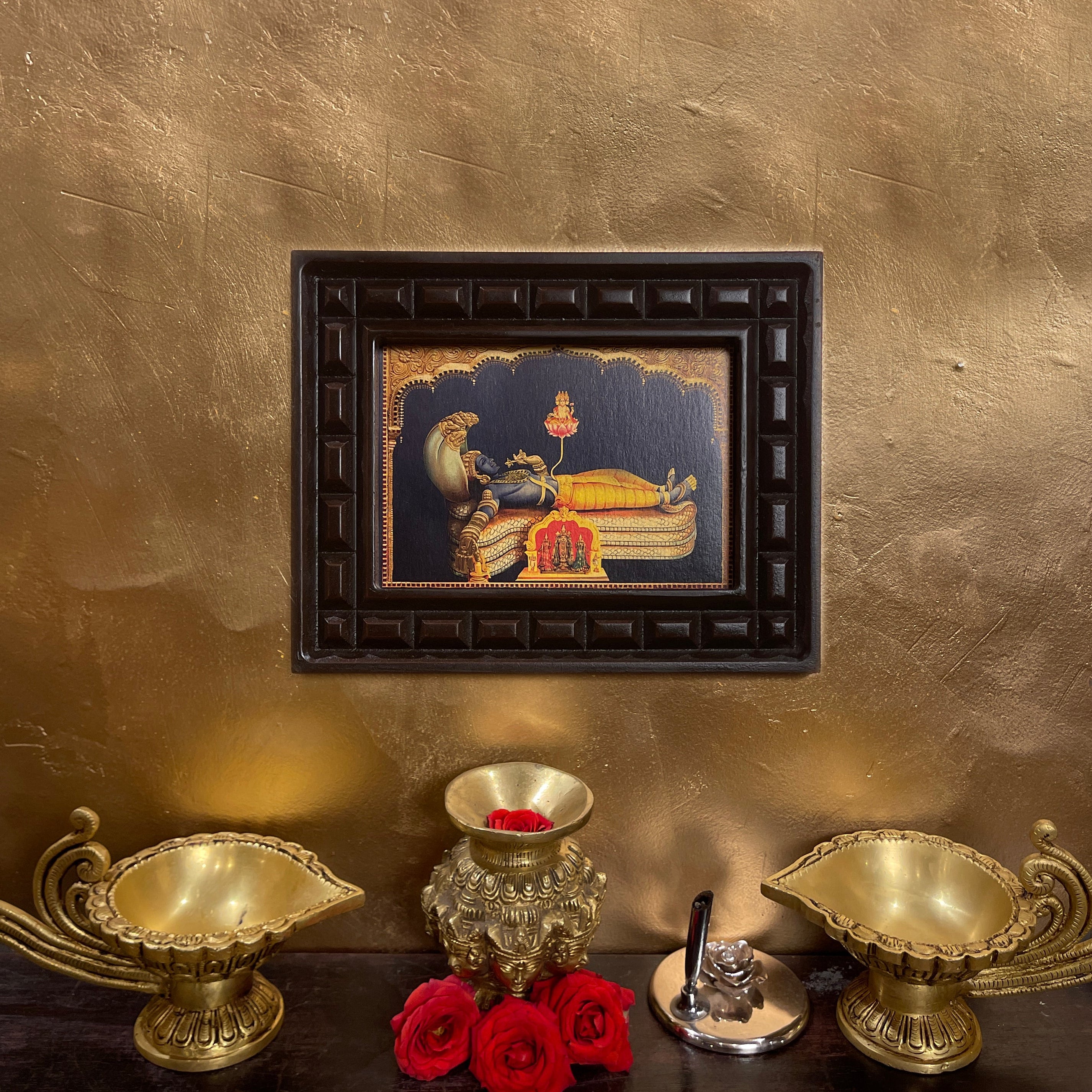 Ananthashayana - 2 Gold leafed artwork in wooden frame