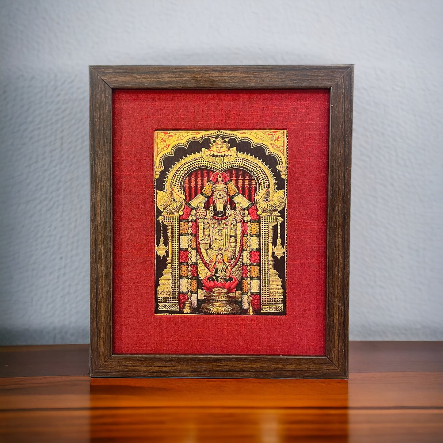 Tirupati Balaji  22 Carat Gold Foil Photo with molded Brown Frame