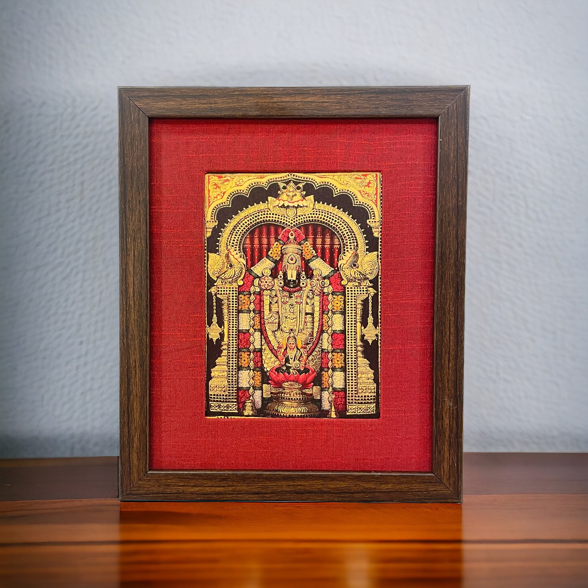 Tirupati Balaji  22 Carat Gold Foil Photo with molded Brown Frame