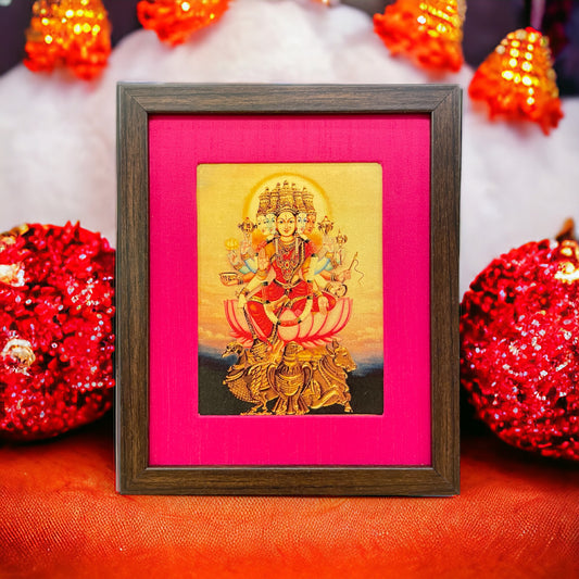 Serenity in Pink: Devotion to Gayathri Matha Devi in Pink Silk With Brown Frame