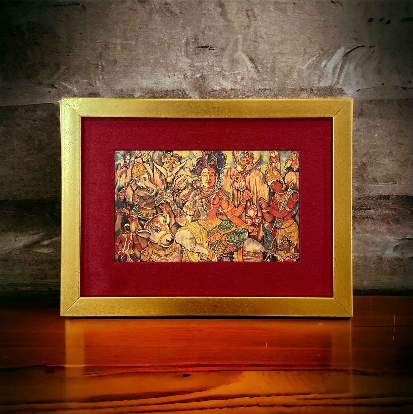 Harmony Within: The Ardhanarishvara Revelation in Red silk with Gold Frame