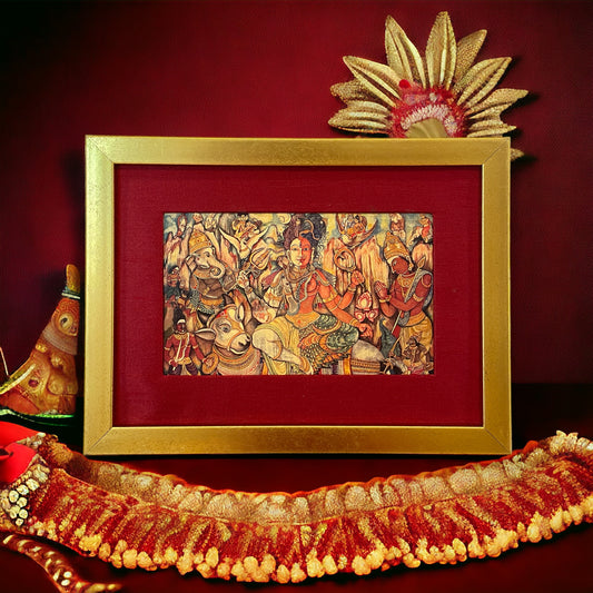 Harmony Within: The Ardhanarishvara Revelation in Red silk with Gold Frame