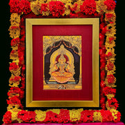 Lakshmi Gold Leafed Artwork in Red Silk with Gold Frame