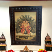Murugan: Karthikeyan with valli & devyani Gold Leafed Art With Wooden Frame