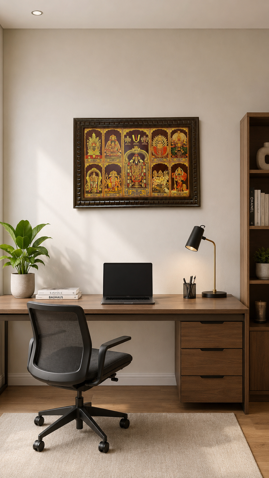 9 Gods Gold Leaf Art for Pooja Room | Premium Hindu Wall Decor Frame | Luxury Home Temple Wall Hanging | Traditional Wooden Frame for Home, Office & Spiritual Interior