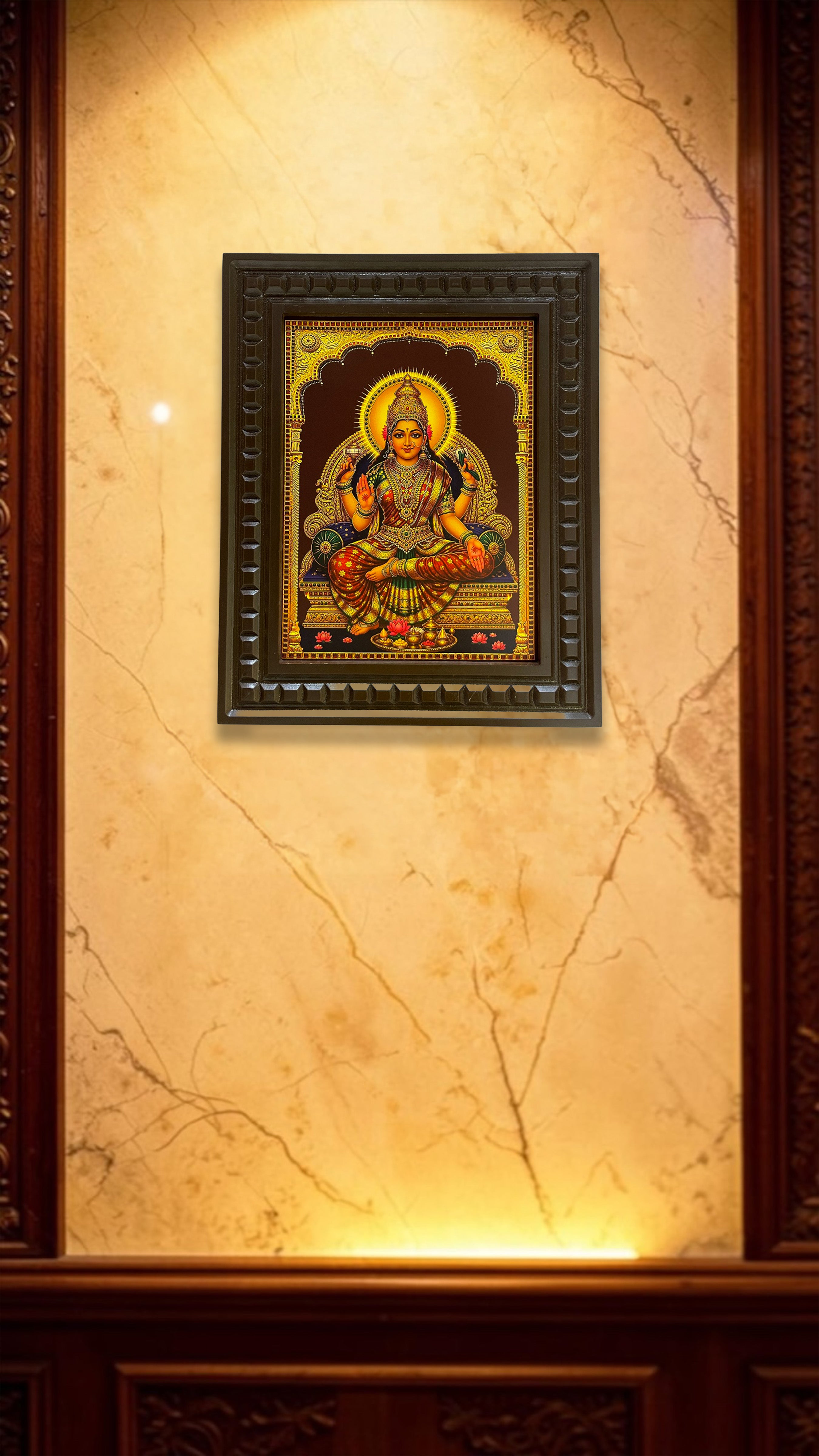 Om Sakthi Premium Gold Leaf Artwork | Luxury Wooden Frame Wall Decor for Pooja Room | Divine Hindu Temple Art by ESTUDIO