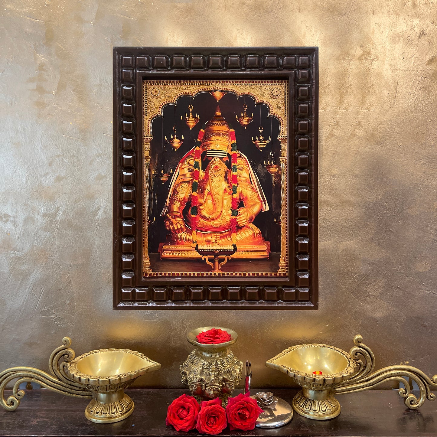 Ganesha Pillayarapatti karapaga Vinayagar Gold Foil Art Within Wooden Frame